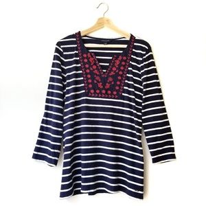 Tommy Hilfiger Striped Embroidered Floral Tee